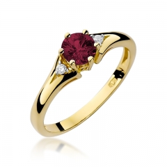 Rubin 0,60ct i brylanty - złoty zaręczynowy pierścionek próby 585